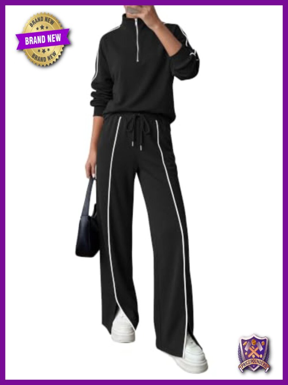 2 Piece Sweatsuit Set Zip Up Sweatshirt Wide Leg Pants Lounge